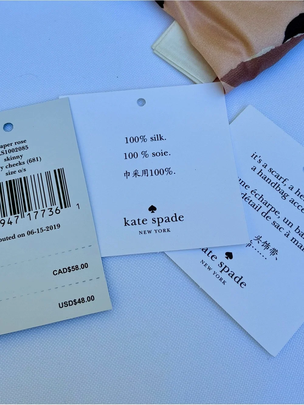 NWT KATE SPADE PAPER ROSE SILK SKINNY SCARF